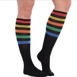 Unisex Pride Socks Rainbow stripes Black  knee-high tube socks  lot of 2 NWT